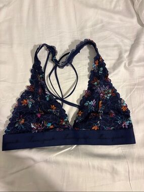 Navy Floral Lace Victoria’s Secret Pink Bralette with Strappy Back